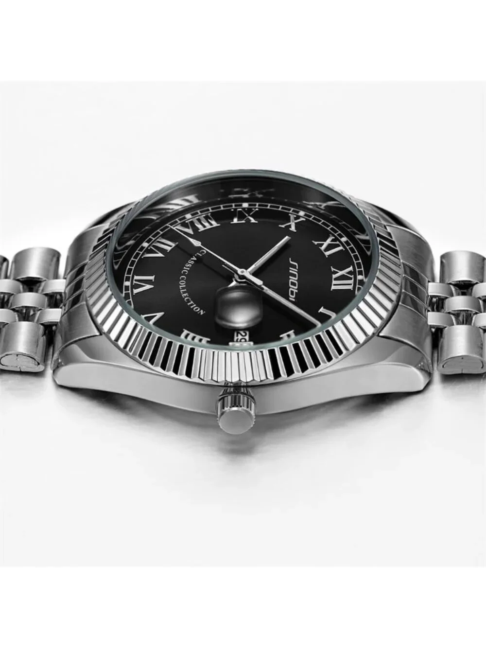 Men Silver-Grey Luminous Hand Calendar Date Quartz Stainless Steel Classic Watch